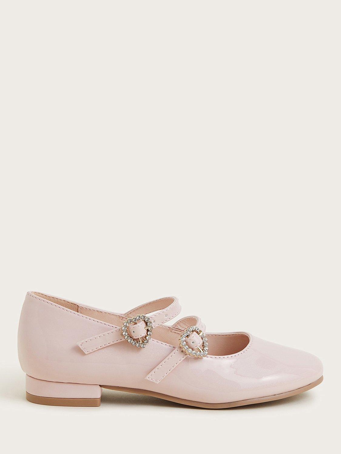 Product image 1 of 3, which shows Monsoon Kids' Patent Double Strap Flat Shoes, Pink, 1