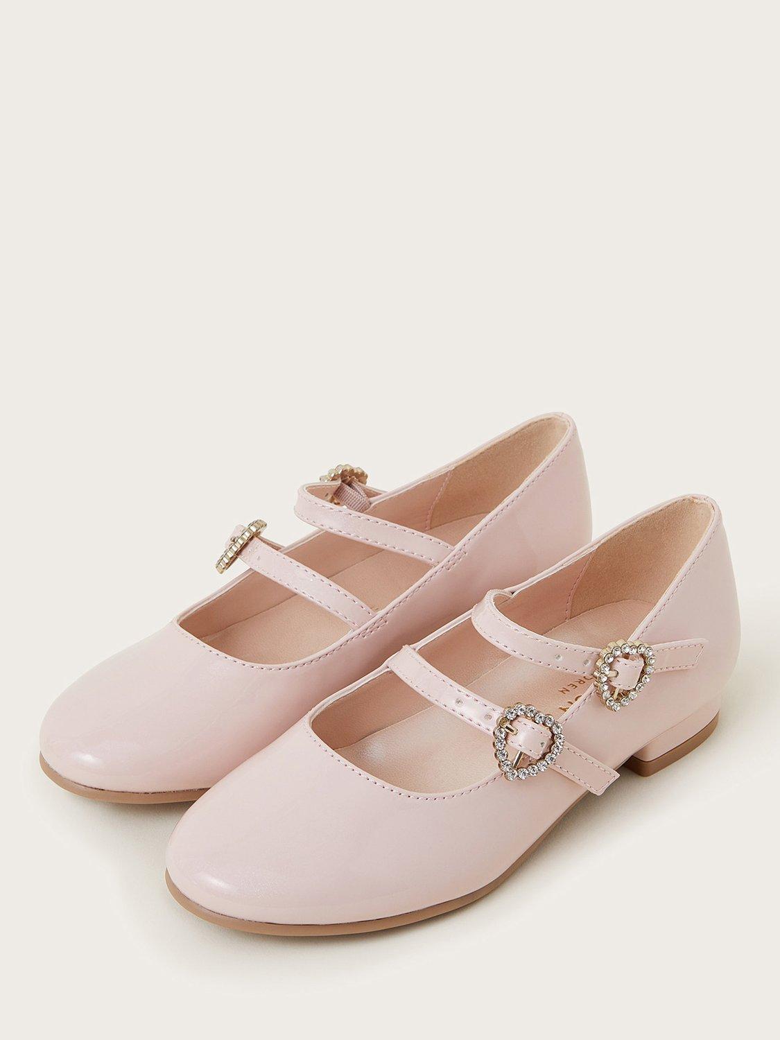 Product image 2 of 3, which shows Monsoon Kids' Patent Double Strap Flat Shoes, Pink, 1