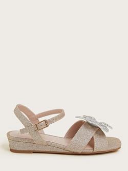 Monsoon Kids' Diamante Flower Glitter Wedge Sandals, Gold, Gold