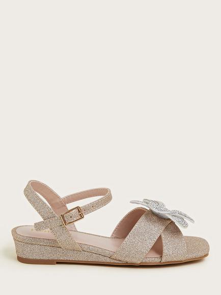 Monsoon Kids' Diamante Flower Glitter Wedge Sandals, Gold, Gold