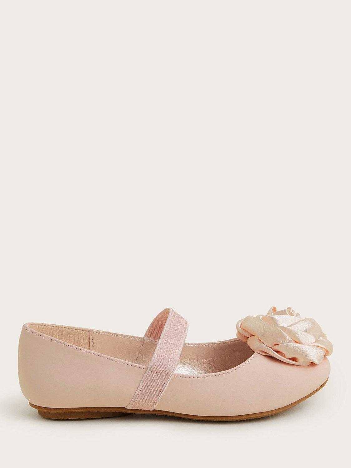 Product image 1 of 3, which shows Monsoon Kids' Satin Rosette Ballerina Flat Shoes, Pink, 7 Jnr