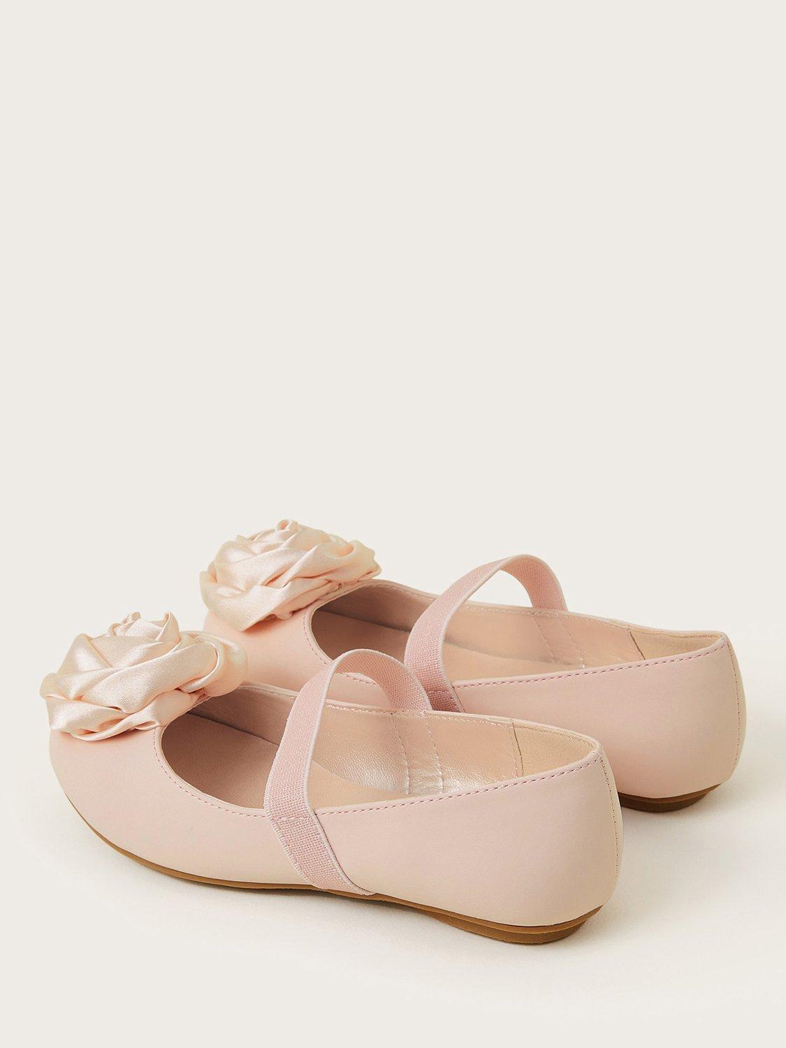 Product image 2 of 3, which shows Monsoon Kids' Satin Rosette Ballerina Flat Shoes, Pink, 7 Jnr