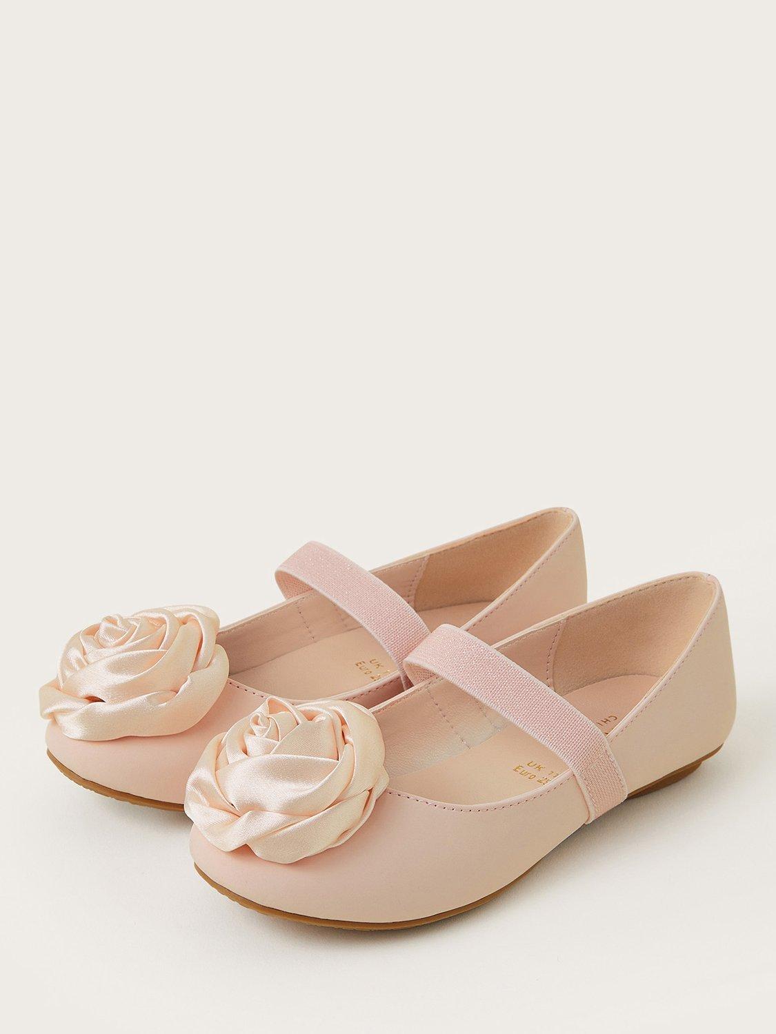 Product image 3 of 3, which shows Monsoon Kids' Satin Rosette Ballerina Flat Shoes, Pink, 7 Jnr