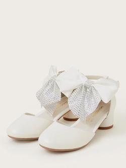 Monsoon Kids' Diamante Bow Strap 2-Part Heeled Shoes, Ivory - view 2, Ivory