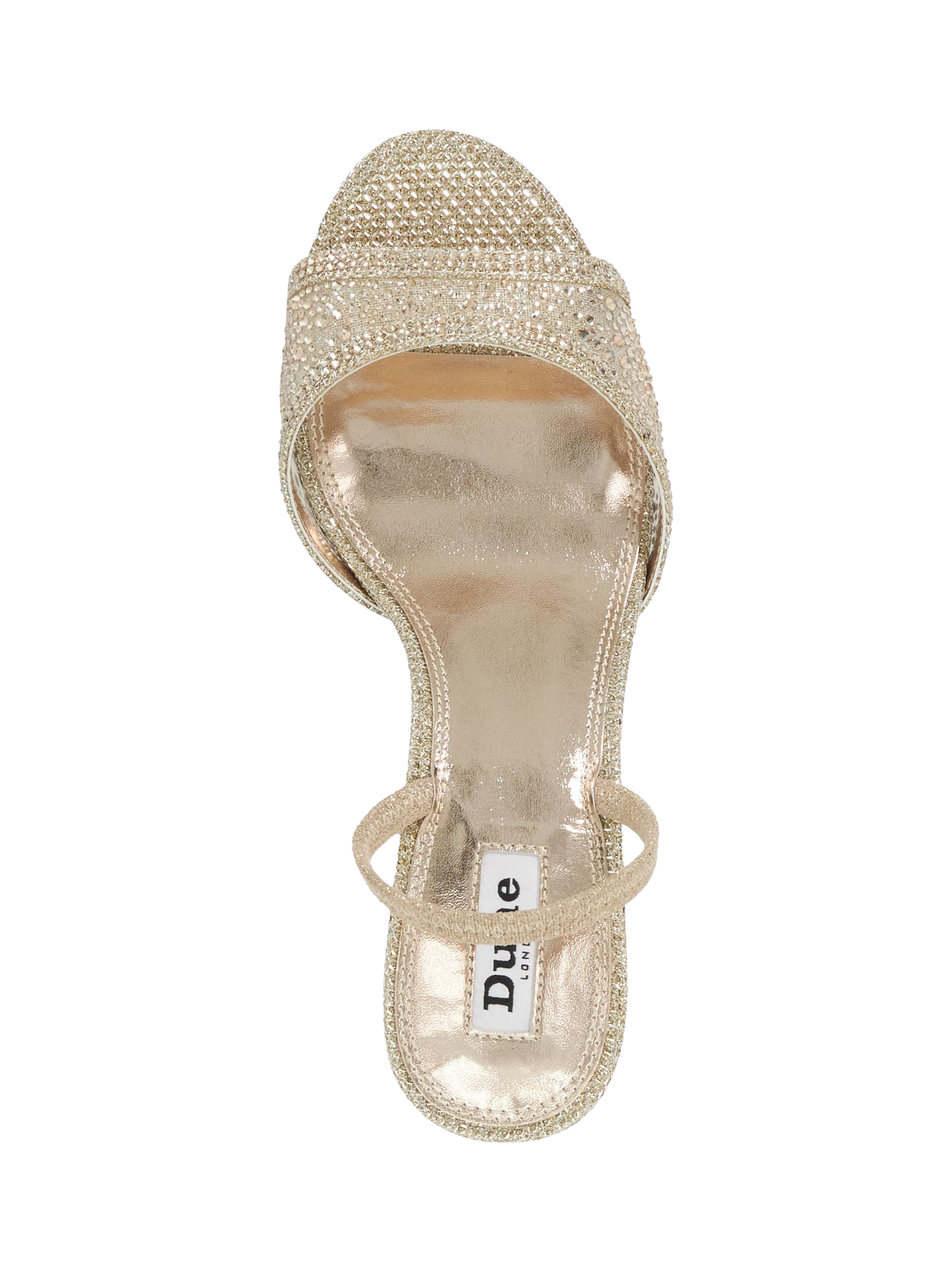 Product image 3 of 6, which shows Dune London Mariko Crystal Embellished Slingback Heeled Sandals, Gold, EU36