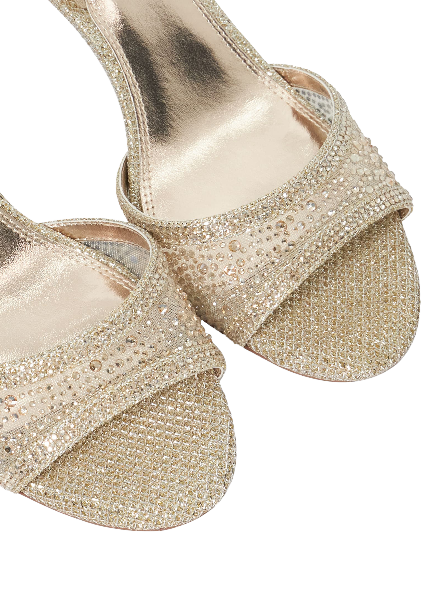 Product image 6 of 6, which shows Dune London Mariko Crystal Embellished Slingback Heeled Sandals, Gold, EU36