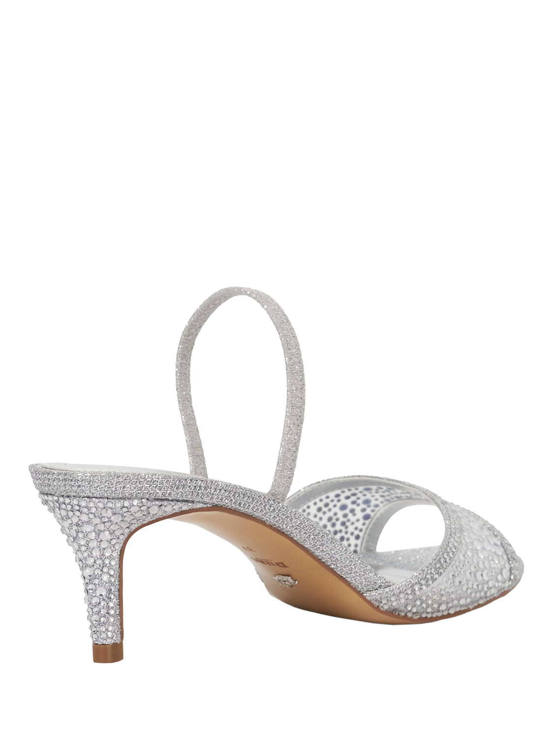 Product image 5 of 6, which shows Dune London Mariko Crystal Embellished Slingback Heeled Sandals, Silver, EU36
