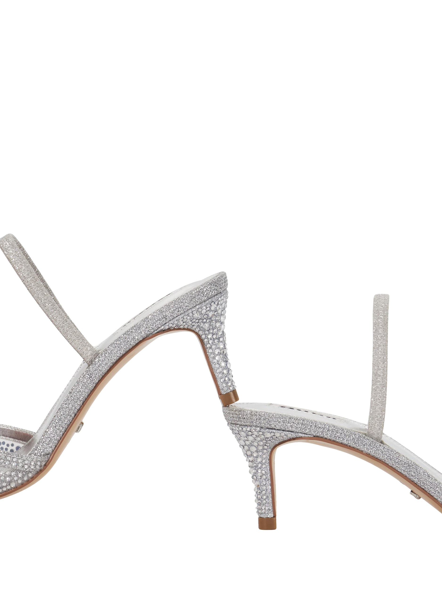 Product image 6 of 6, which shows Dune London Mariko Crystal Embellished Slingback Heeled Sandals, Silver, EU36