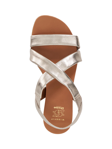Dune London Landies Wide Fit Metallic Leather Footbed Sandals, Gold - view 2, Gold