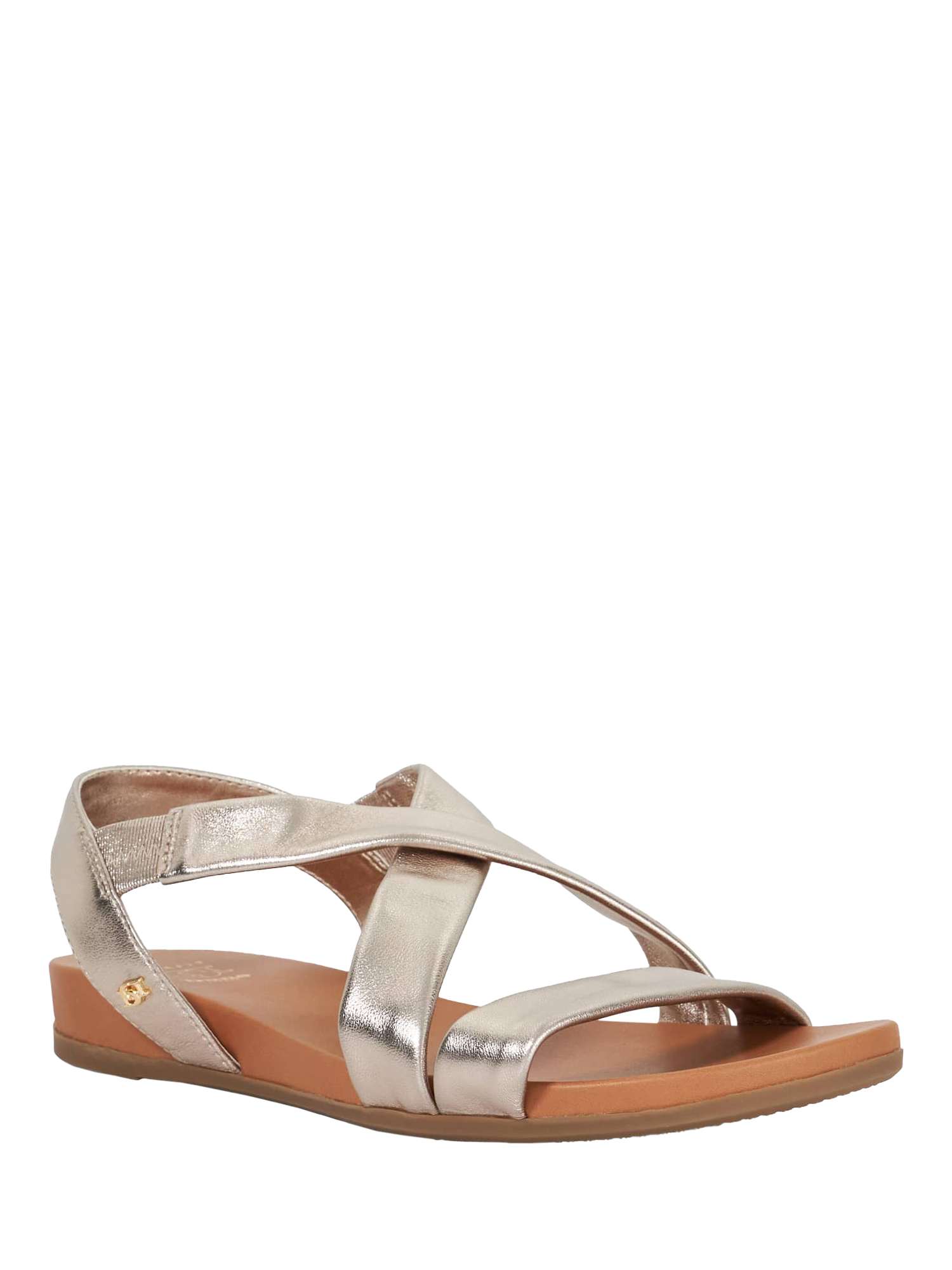 Product image 3 of 5, which shows Dune London Landies Wide Fit Metallic Nubuck Leather Footbed Sandals, Gold, EU36