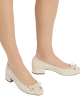 Dune London Amazing Leather Block Heel Ballerina Pumps, Ecru