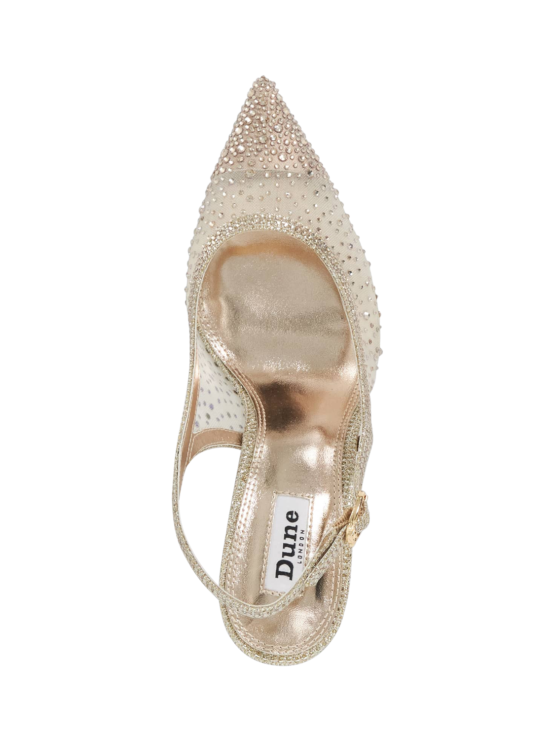 Product image 3 of 6, which shows Dune London Compassionate Embellished Slingback Court Shoes, Gold, EU36