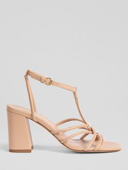L.K.Bennett Noelle Leather Block Heel Strappy Sandals, Beige
