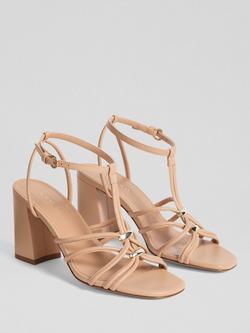 L.K.Bennett Noelle Leather Block Heel Strappy Sandals - view 2, Beige