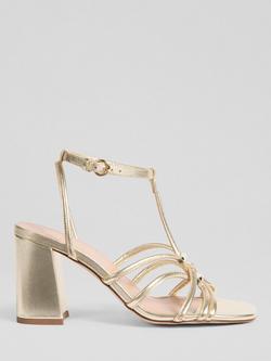 L.K.Bennett Noelle Leather Block Heel Strappy Sandals, Pale Gold