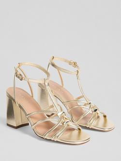 L.K.Bennett Noelle Leather Block Heel Strappy Sandals - view 2, Pale Gold