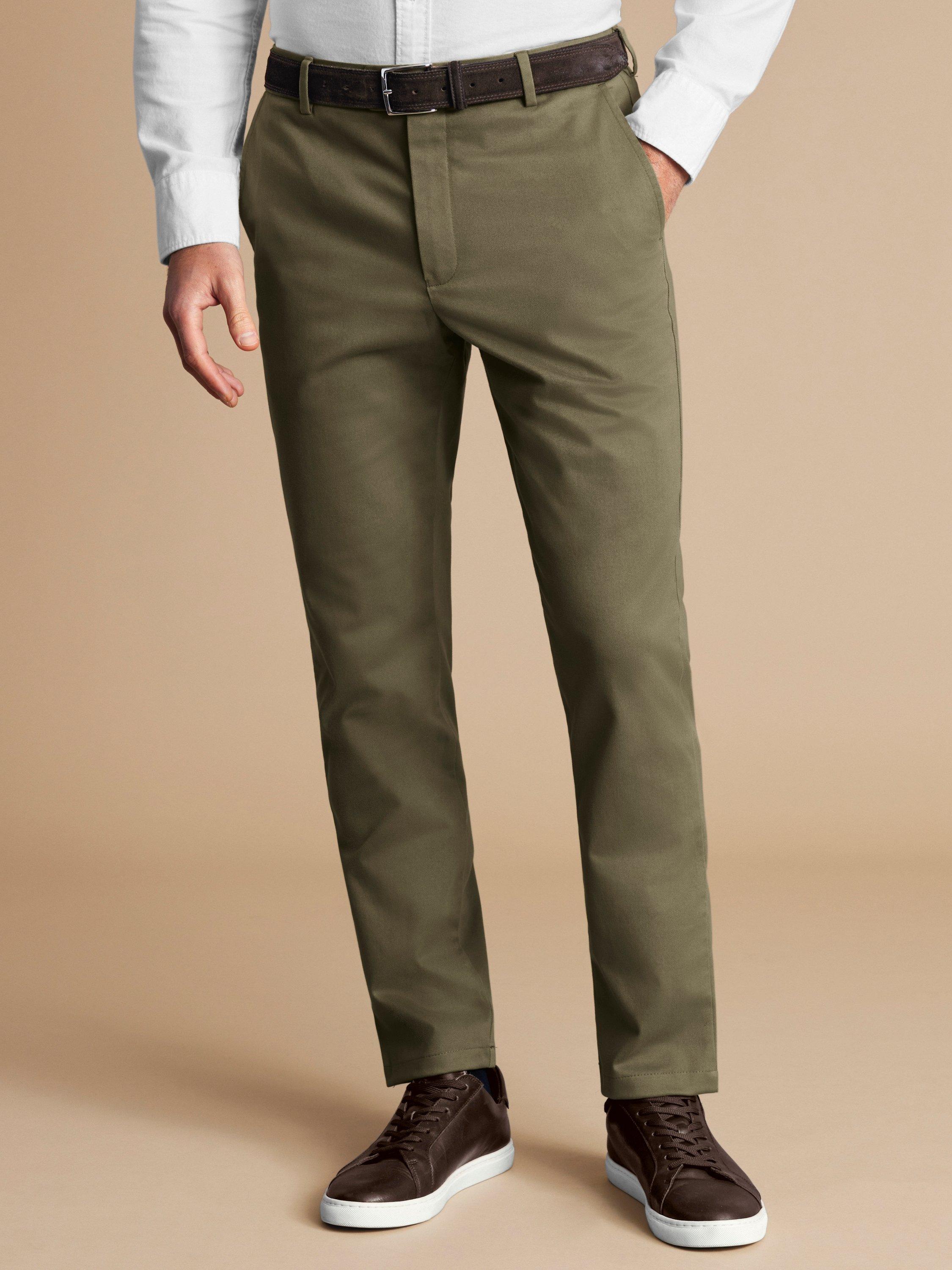 Product image 1 of 5, which shows Charles Tyrwhitt Classic Fit Non-Iron Chino Trousers, Olive Green, 32R