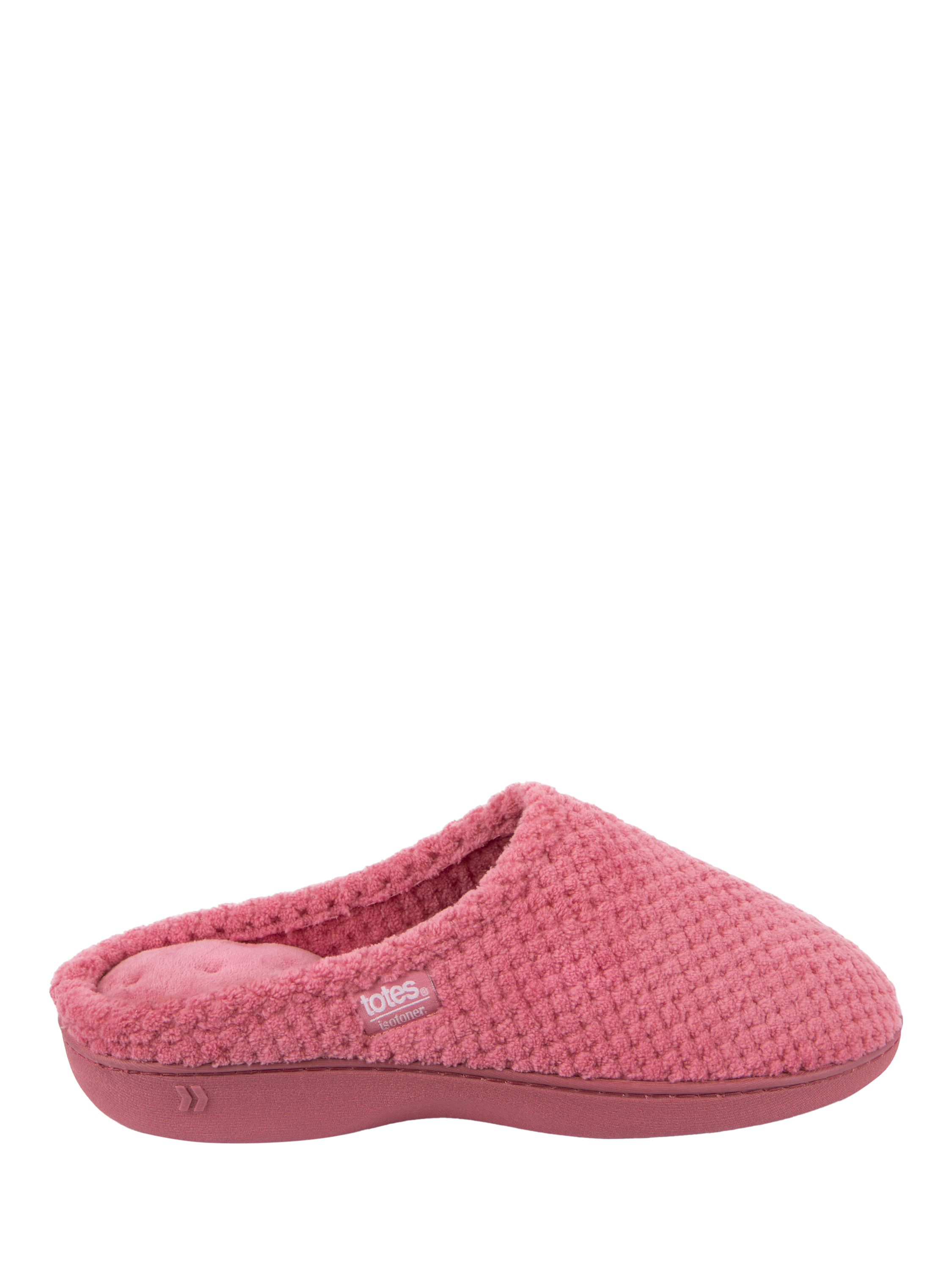 Product image 1 of 6, which shows totes Isotoner Women's Popcorn Terry Mule Slippers, Bright Pink, 4