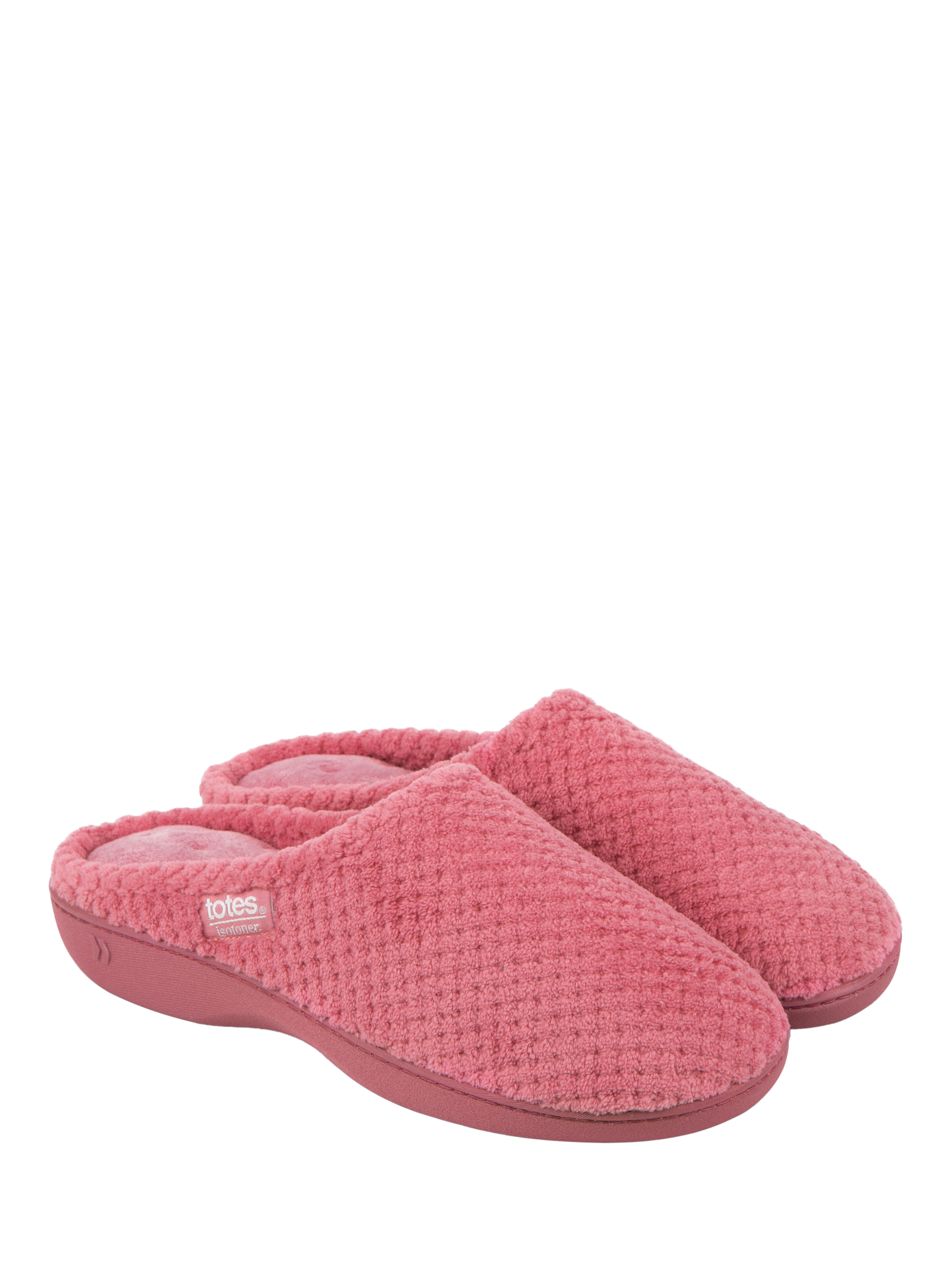 Product image 3 of 6, which shows totes Isotoner Women's Popcorn Terry Mule Slippers, Bright Pink, 4