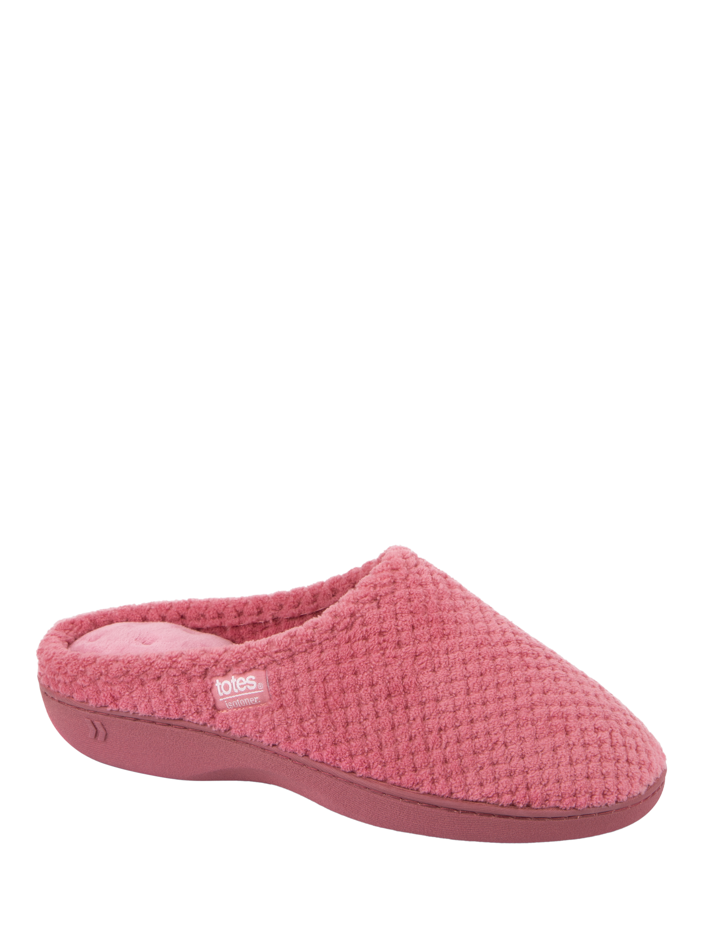 Product image 4 of 6, which shows totes Isotoner Women's Popcorn Terry Mule Slippers, Bright Pink, 4