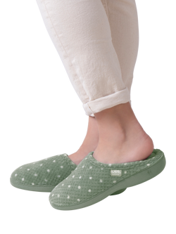 totes Isotoner Women's Popcorn Terry Mule Slippers, Sage Green - view 2, Sage Green