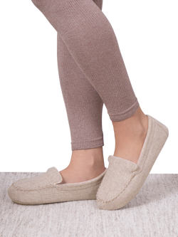 totes Isotoner Women's Textured Moccasin Slippers, Light Brown - view 2, Light Brown