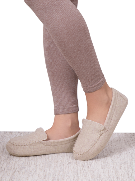 totes Isotoner Women's Textured Moccasin Slippers, Light Brown - view 2, Light Brown