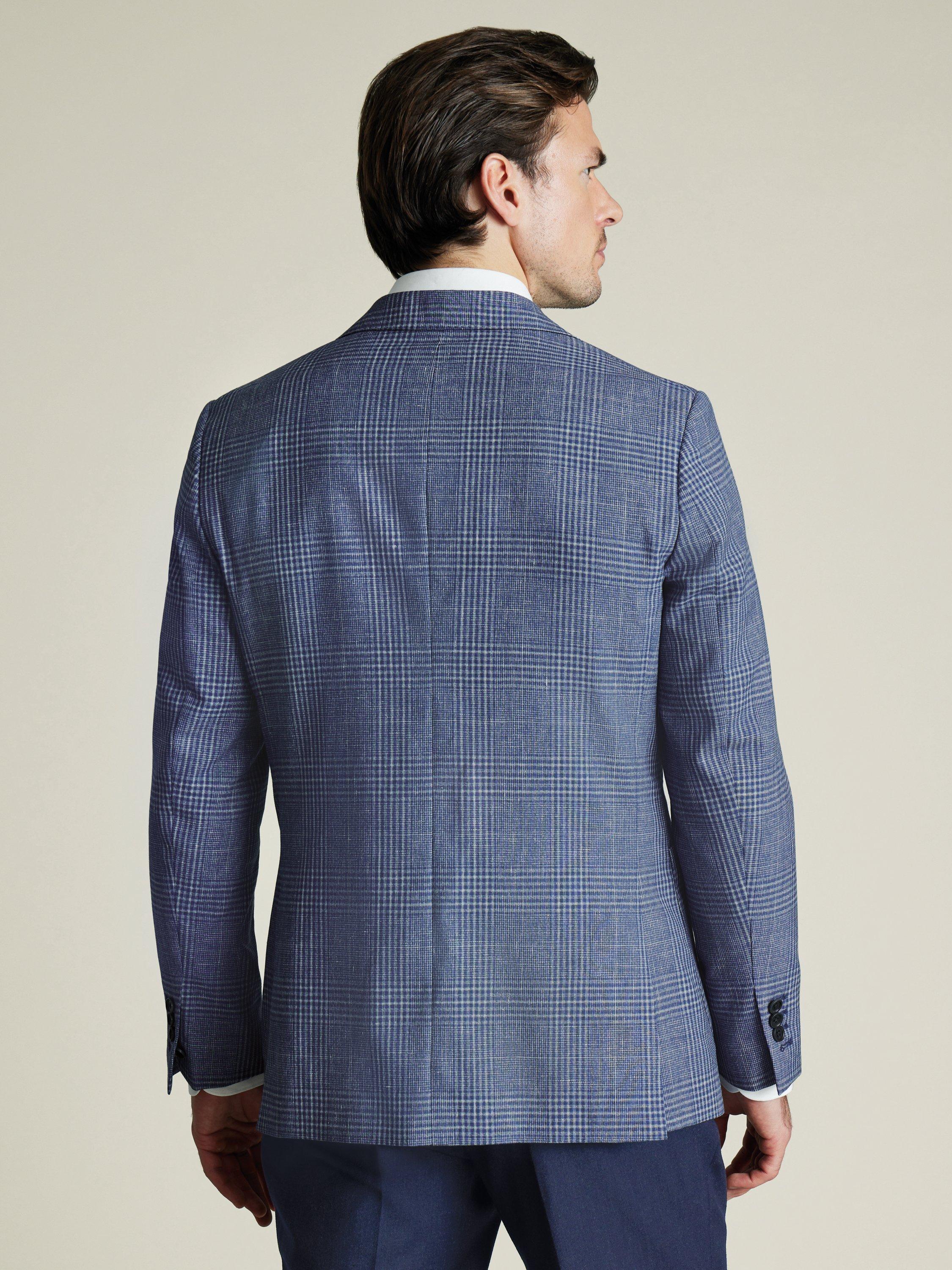 Product image 2 of 5, which shows Charles Tyrwhitt Slim Fit Check Wool Linen Silk Blend Blazer, Indigo Blue, 38R