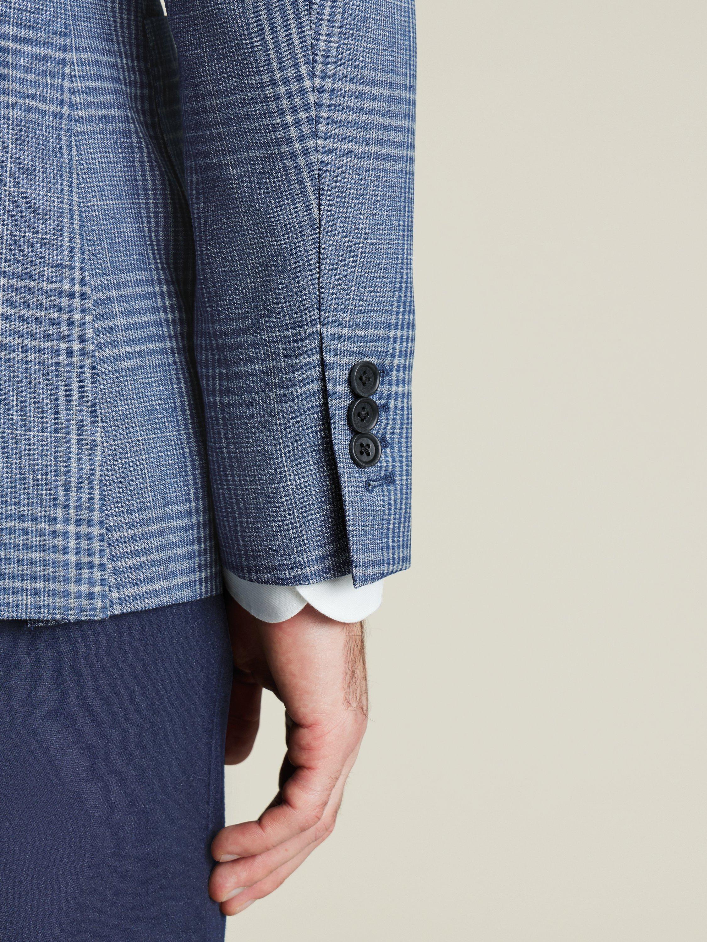 Product image 3 of 5, which shows Charles Tyrwhitt Slim Fit Check Wool Linen Silk Blend Blazer, Indigo Blue, 38R