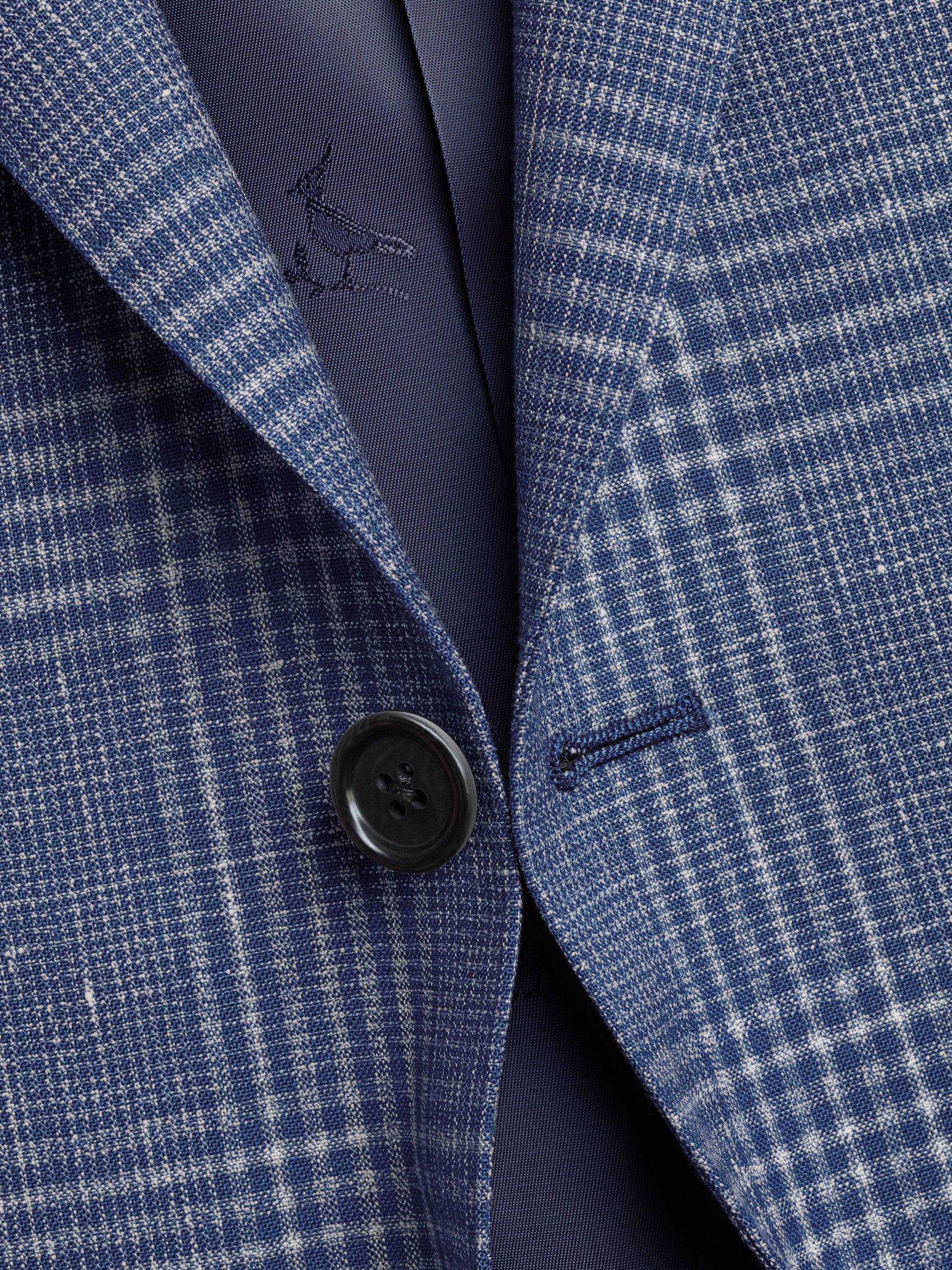 Product image 4 of 5, which shows Charles Tyrwhitt Slim Fit Check Wool Linen Silk Blend Blazer, Indigo Blue, 38R