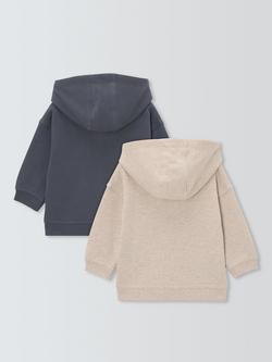 John Lewis Baby Cotton Zip-Up Hoodie, Pack of 2, Grey - view 2, Grey