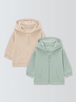 John Lewis Baby Cotton Zip-Up Hoodie, Pack of 2, Green, Green