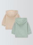 John Lewis Baby Cotton Zip-Up Hoodie, Pack of 2, Green