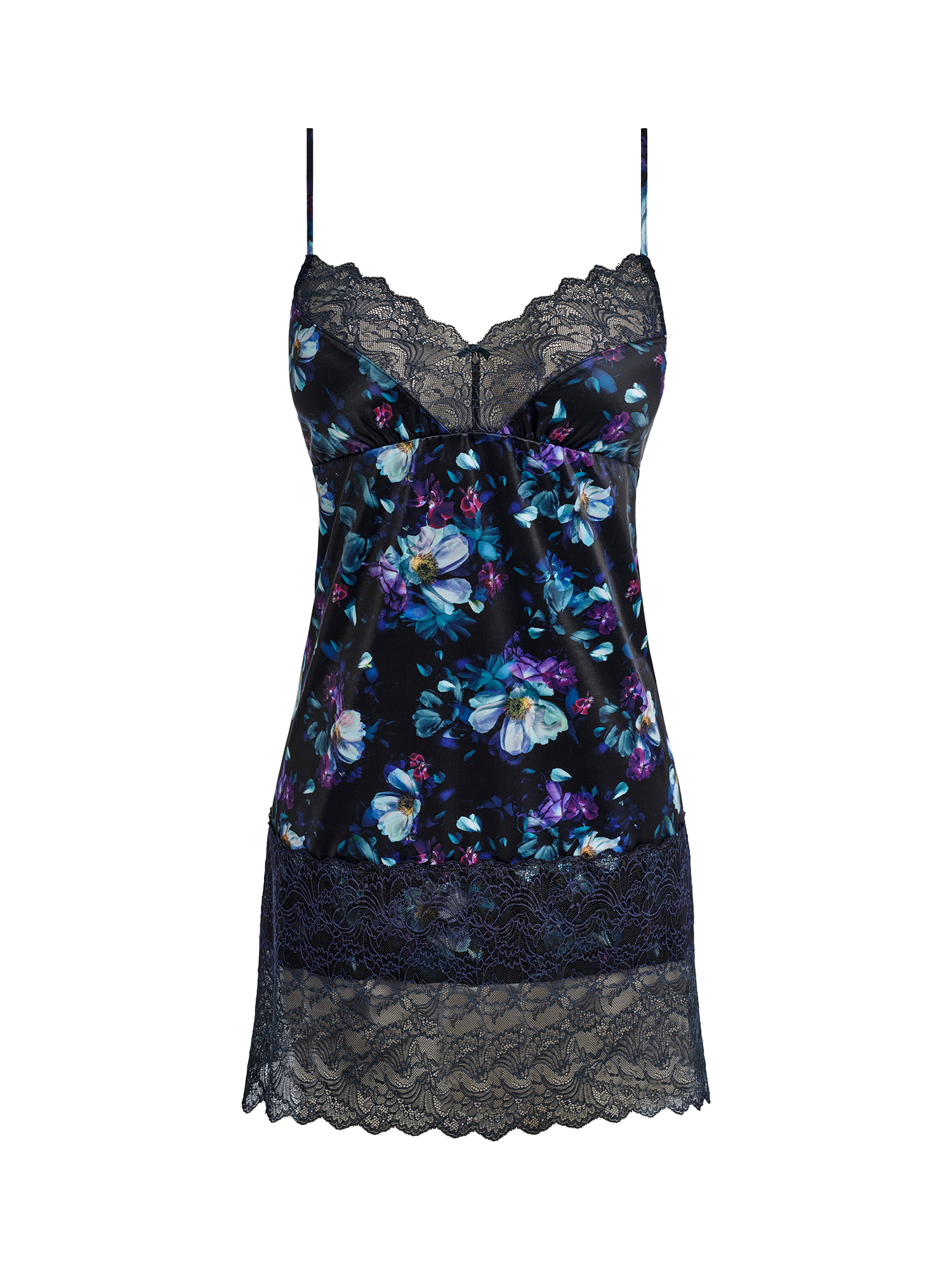 Product image 6 of 6, which shows Fantasie Lucia Lace Hem Bow Detail Mini Chemise, Midnight, S