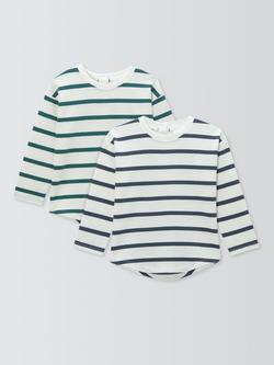 John Lewis Baby Cotton Stripe Long Sleeve T-Shirt, Pack of 2, Blue, Blue
