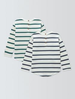 John Lewis Baby Cotton Stripe Long Sleeve T-Shirt, Pack of 2, Blue - view 2, Blue