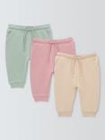 John Lewis Baby Cotton Plain Joggers, Pack of 3, Pink