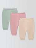 John Lewis Baby Cotton Plain Joggers, Pack of 3, Pink