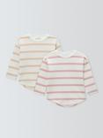 John Lewis Baby Cotton Stripe Long Sleeve T-Shirt, Pack of 2, Pink