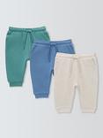 John Lewis Baby Cotton Plain Joggers, Pack of 3, Multi