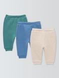 John Lewis Baby Cotton Plain Joggers, Pack of 3, Multi