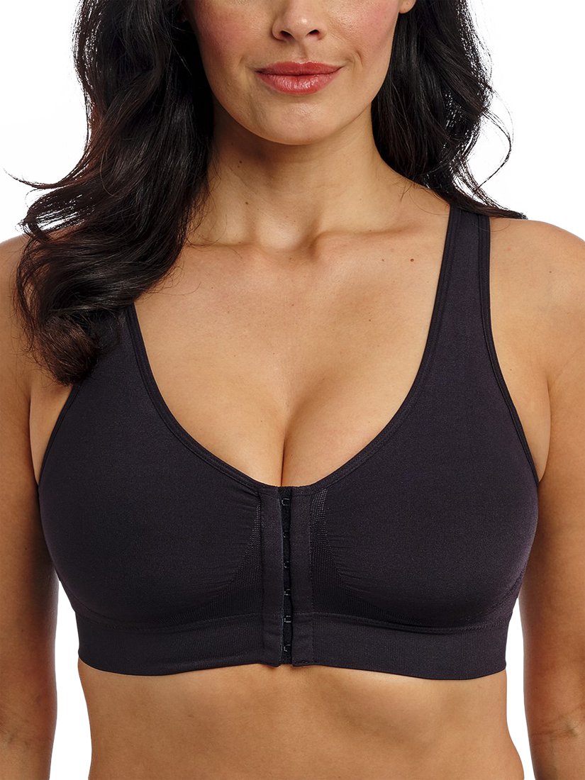 Product image 1 of 4, which shows Wacoal B-Smooth Front Closure Non-Wired Post-Surgery Bralette, Black, 34