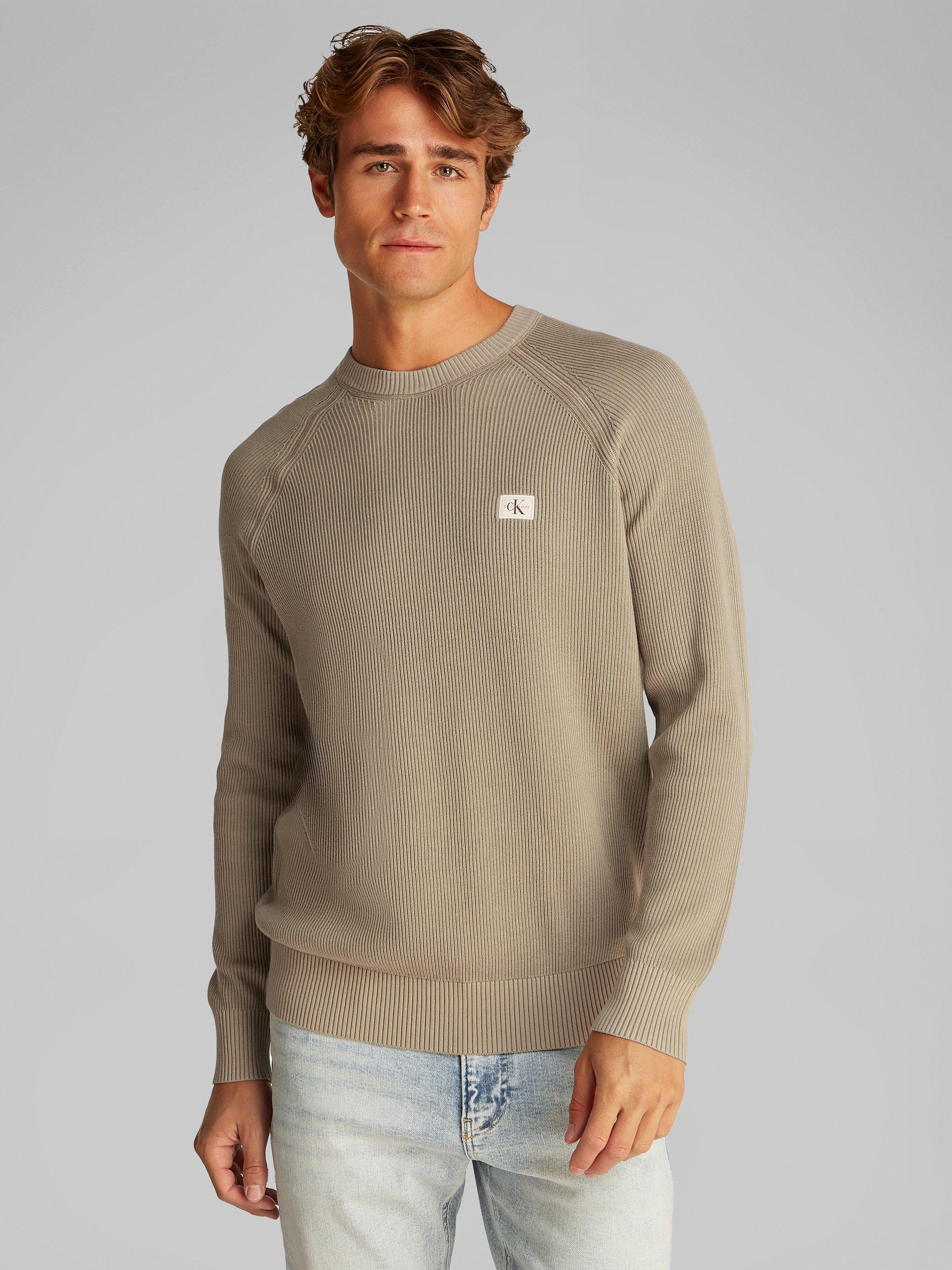 Product image 1 of 7, which shows Calvin Klein Jeans Cotton Crew Neck Jumper, Beige, S