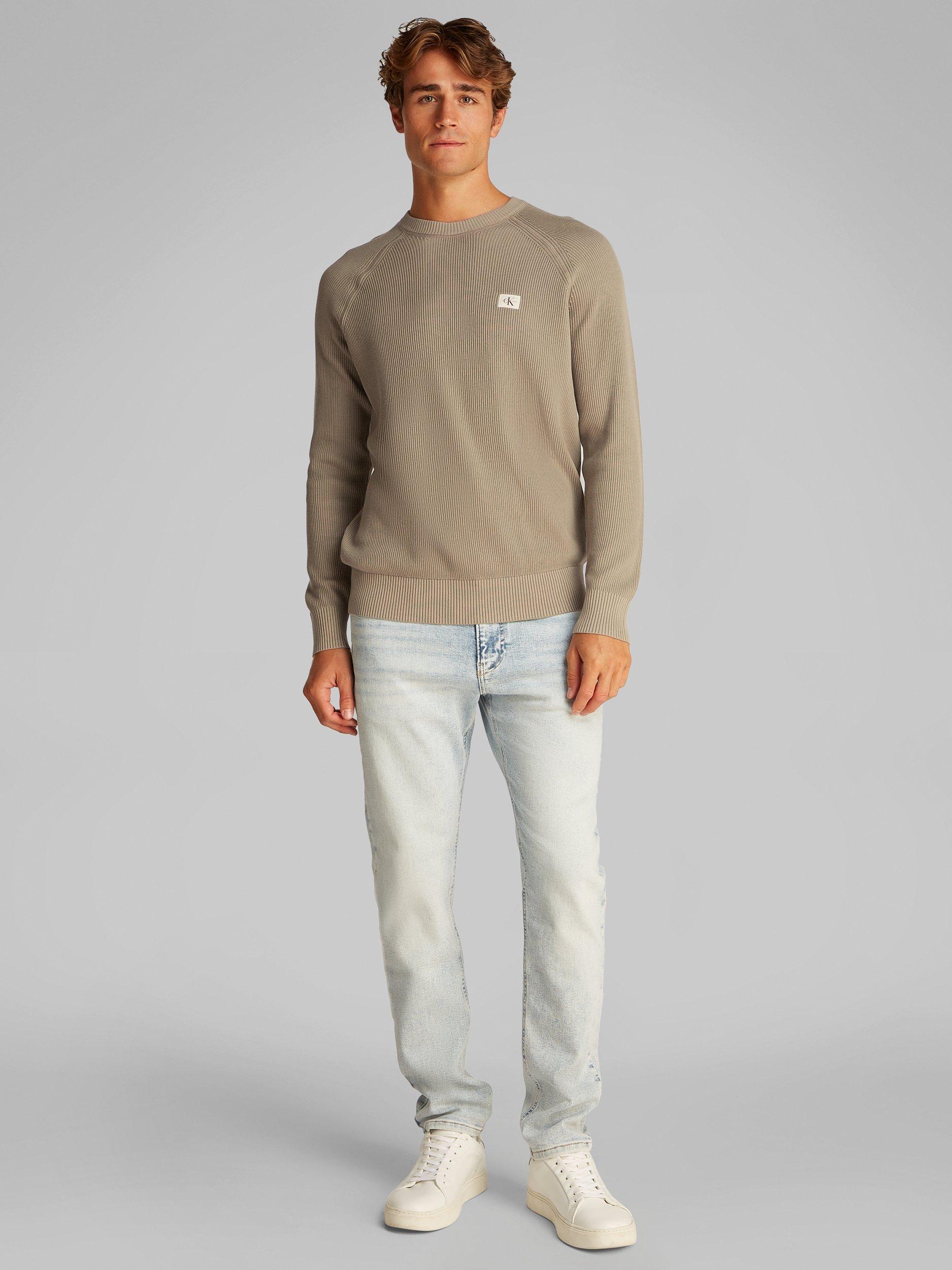 Product image 2 of 7, which shows Calvin Klein Jeans Cotton Crew Neck Jumper, Beige, S