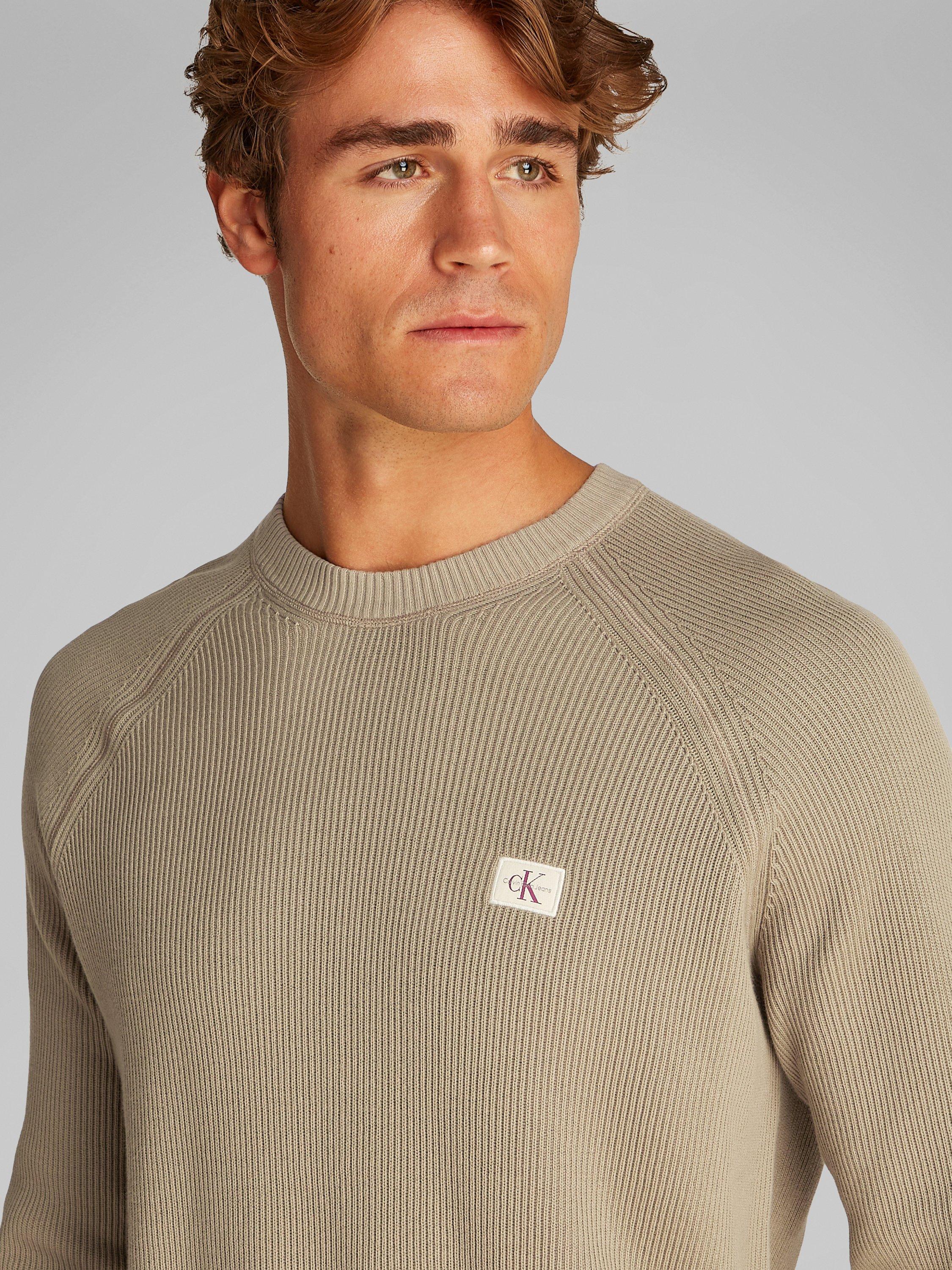 Product image 4 of 7, which shows Calvin Klein Jeans Cotton Crew Neck Jumper, Beige, S