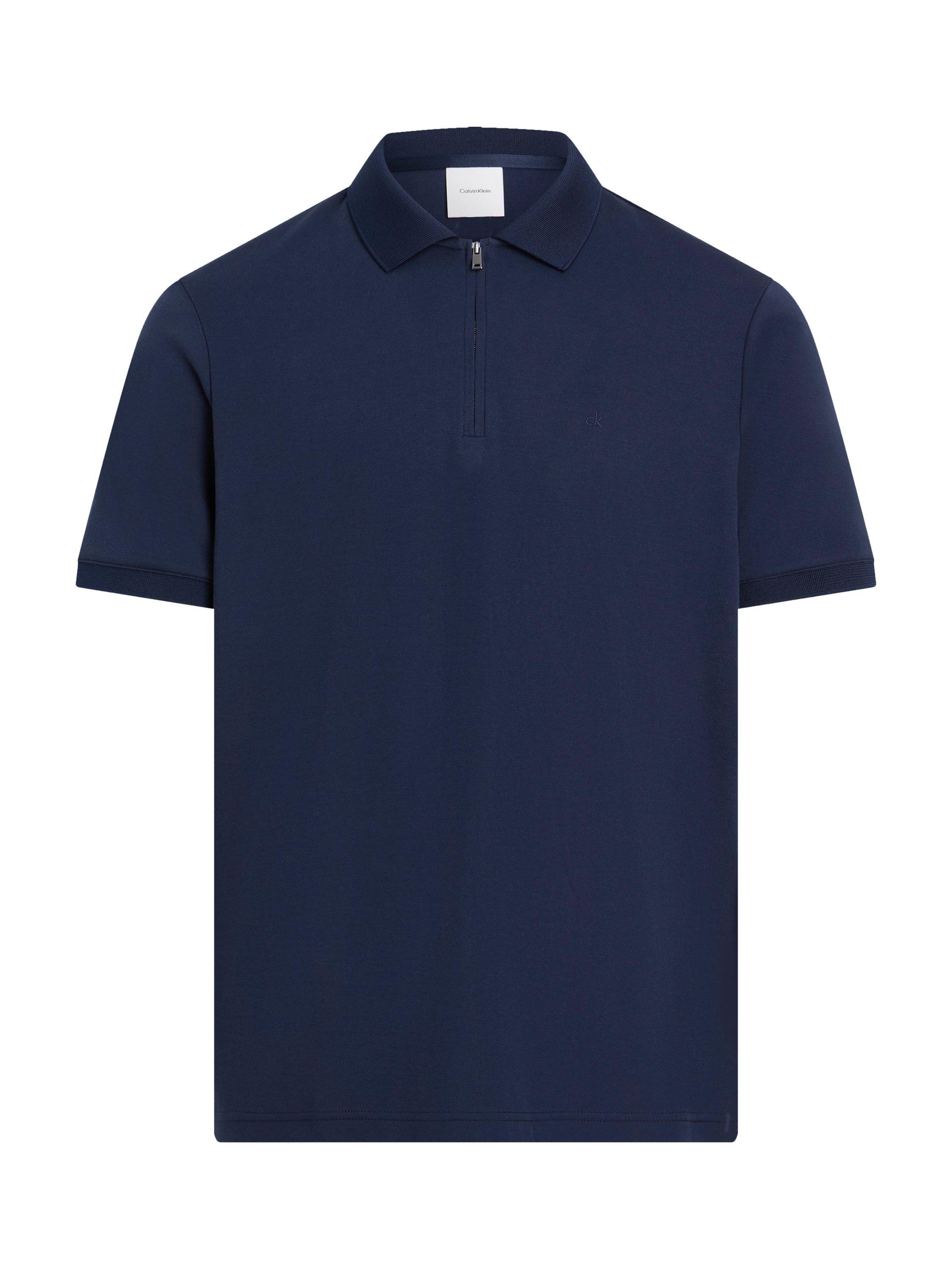 Product image 6 of 6, which shows Calvin Klein Organic Cotton Regular Fit Short Sleeve Zip Neck Polo Shirt, Dark Sapphire, XS