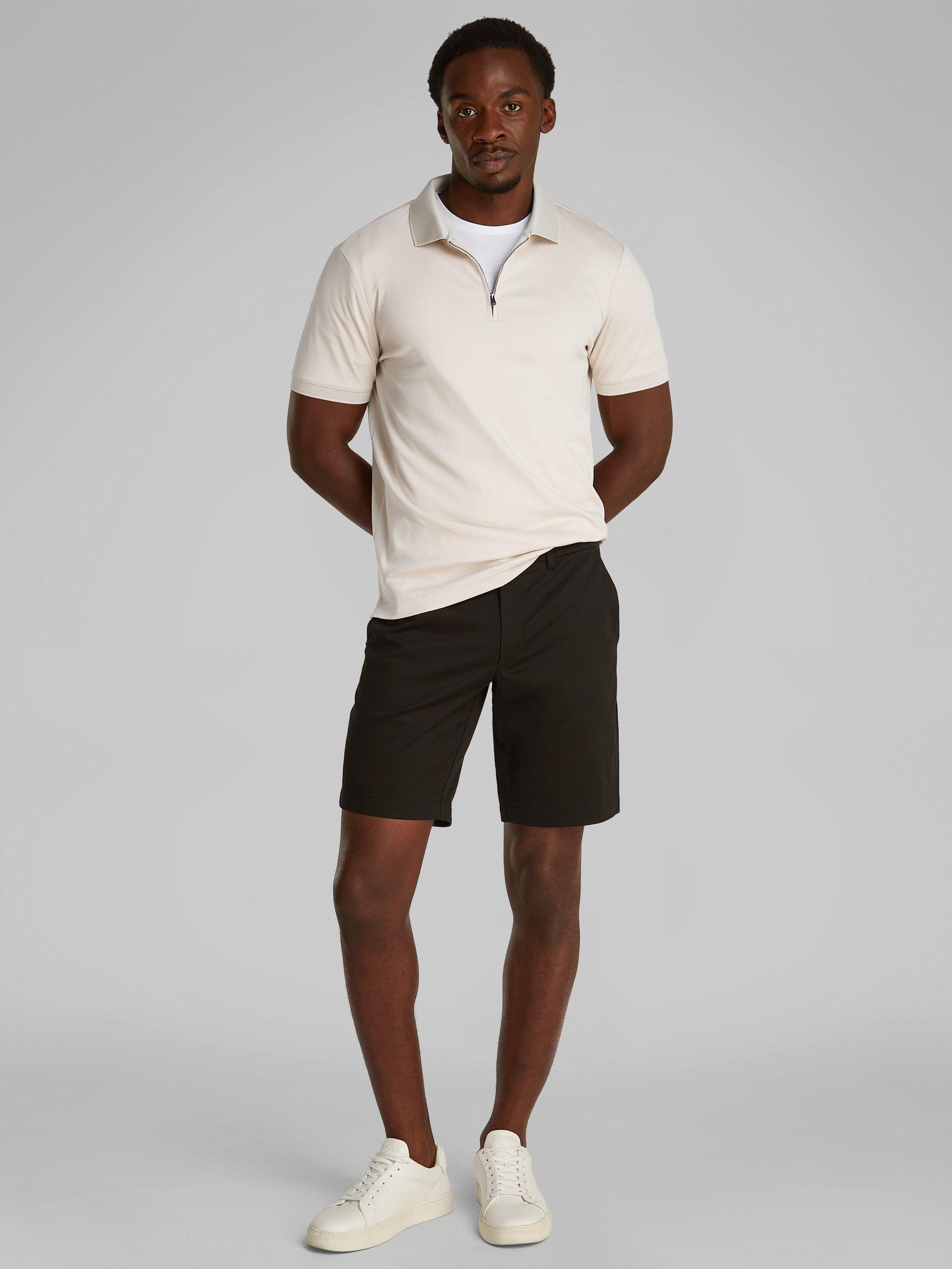 Product image 2 of 6, which shows Calvin Klein Organic Cotton Regular Fit Short Sleeve Zip Neck Polo Shirt, Oatmeal, XS
