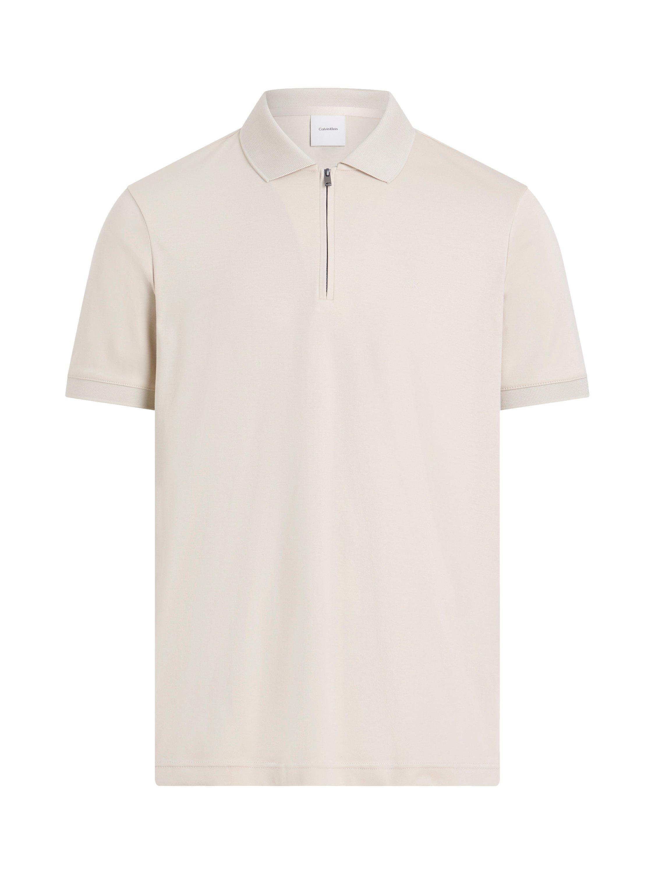 Product image 6 of 6, which shows Calvin Klein Organic Cotton Regular Fit Short Sleeve Zip Neck Polo Shirt, Oatmeal, XS