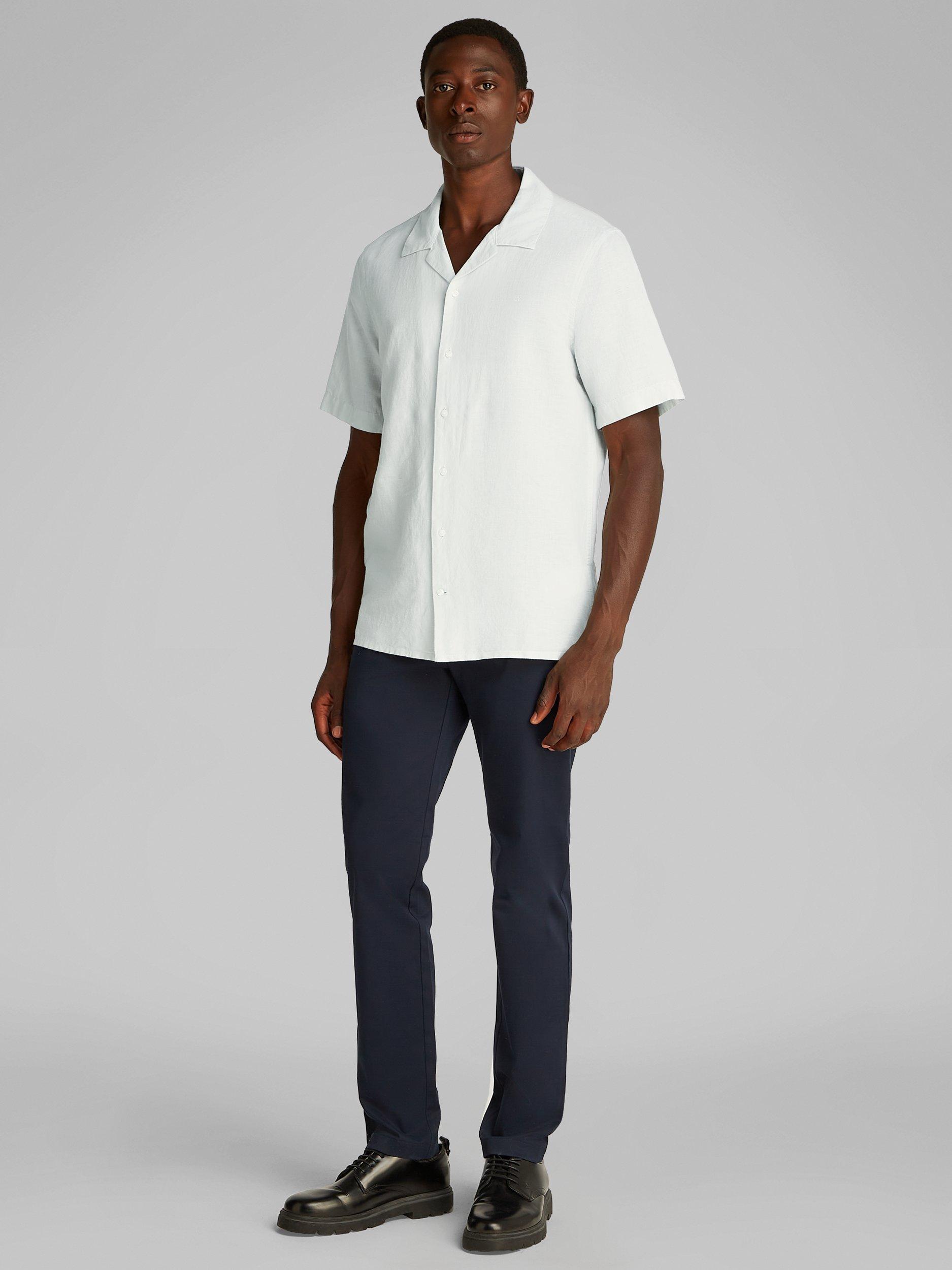 Product image 2 of 7, which shows Calvin Klein Linen Cotton Blend Regular Fit Cuban Collar Shirt, Smoke, XS