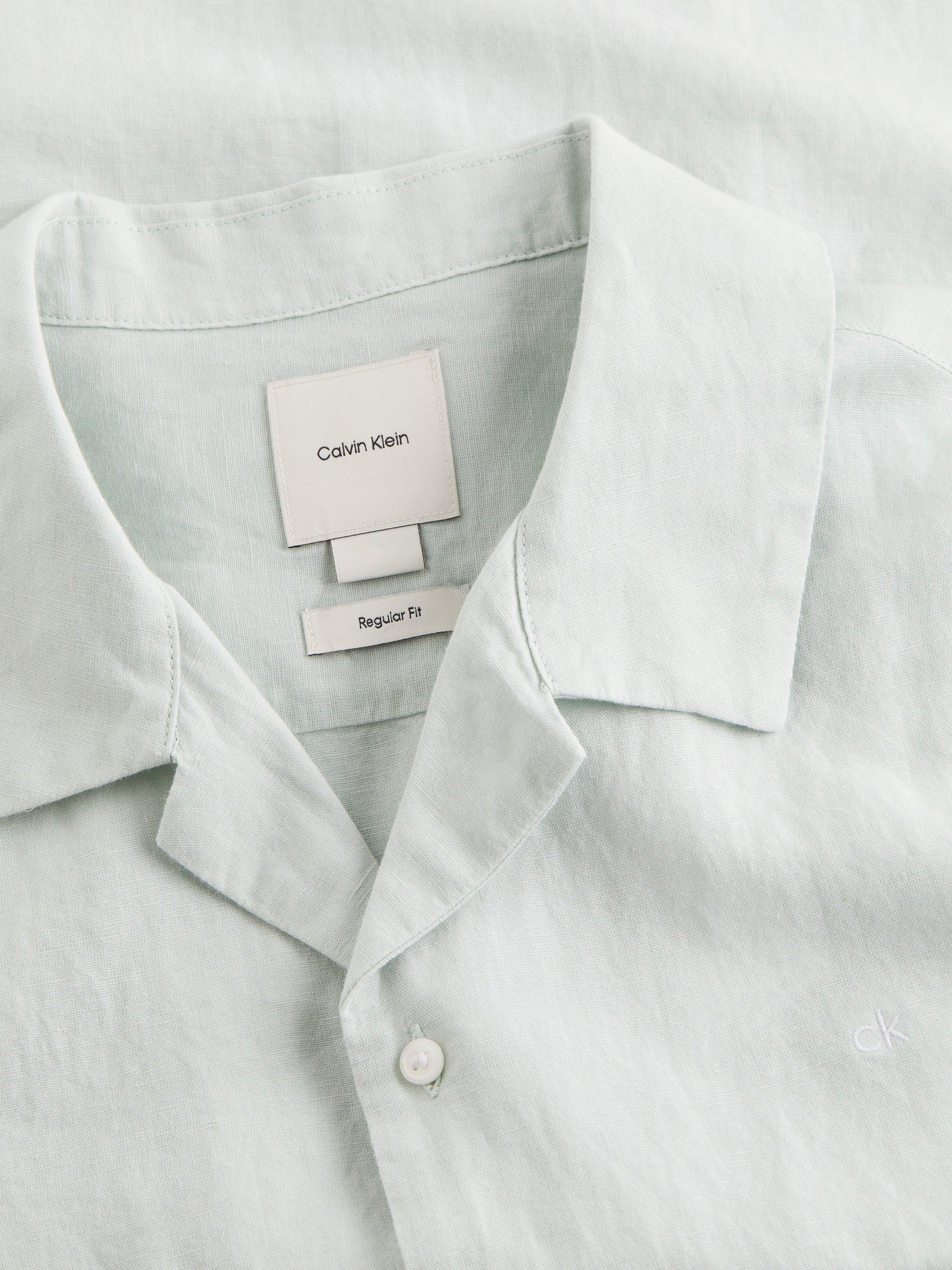 Product image 5 of 7, which shows Calvin Klein Linen Cotton Blend Regular Fit Cuban Collar Shirt, Smoke, XS